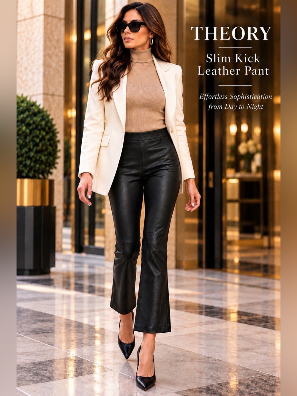 Theory Slim Kick Lamb Leather Pants Black Size 0 Side Zip